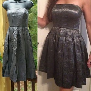 Vintage Calvin Klein pewter gunmetal strapless bustier pleated cocktail dress